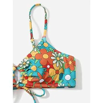 SOLY HUX Women's Spaghetti Strap Floral Print Bikini Bathing Suit 2 Piece Swimsuits Multicoloured Floral XL