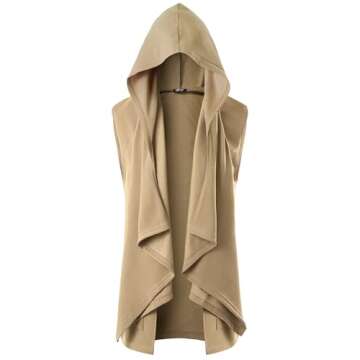 GIVON Mens Sleeveless Ruffle Shawl Collar Cardigan with Pockets / DCC035-BEIGE-L