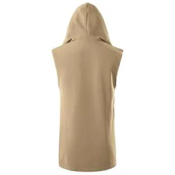 GIVON Mens Sleeveless Ruffle Shawl Collar Cardigan with Pockets / DCC035-BEIGE-L