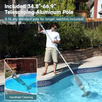 Rechargeable Pool Vacuum with 60 Min Runtime and Power