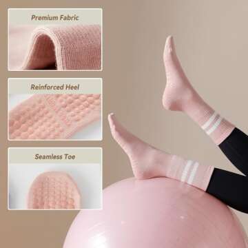 BONANGEL Pilates Socks with Grips for Women Yoga Socks 3 Pairs Womens Ballet Gym Athletic Socks