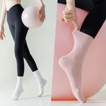 BONANGEL Pilates Socks with Grips for Women Yoga Socks 3 Pairs Womens Ballet Gym Athletic Socks