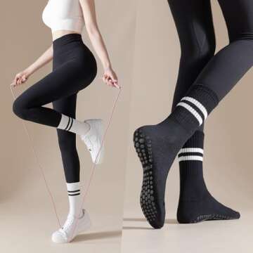 BONANGEL Pilates Socks with Grips for Women Yoga Socks 3 Pairs Womens Ballet Gym Athletic Socks