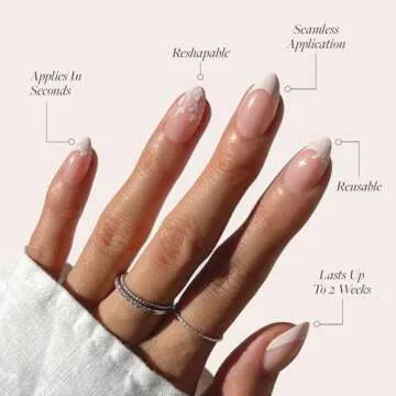 Glamnetic Press On Nails - All Time Love | Short Almond Nails with French Tips and Leaf Accents, Reusable Stick On Fake Nails | Love In Bloom Spring Nails | 15 Sizes - 30 Nail Kit with Glue