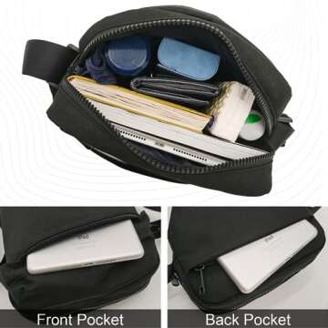 Unisex Small Crossbody Bag, Anti-Theft Side Shoulder Bag with RFID and Zipper Locked, Adjustable Heritage Mini Messenger Satchel Tote Bag, Black