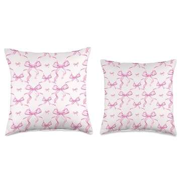 Aesthetic Pink Ribbons and Bows in Watercolor Throw Pillow