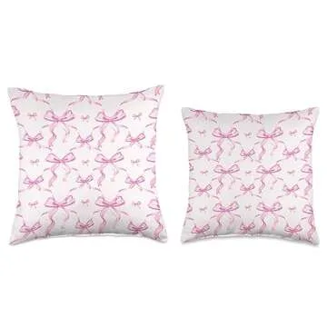 Aesthetic Pink Ribbons and Bows in Watercolor Throw Pillow