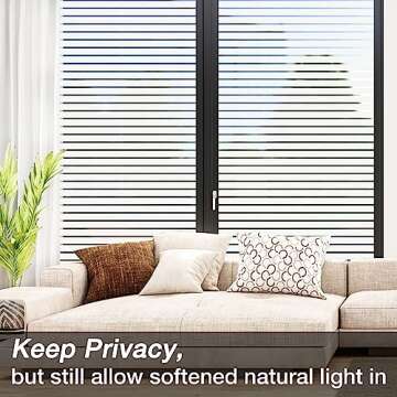 Viseeko Window Privacy Film:Stripe Frosted Glass Window Film Non-Adhesive Privacy Window Film Window...