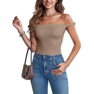 Tankaneo Womens Off The Shoulder Top Sleeveless Slim Fit Stretchy Tank Top Y2k Casual T Shirts Khaki