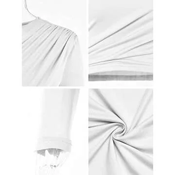 Hilinker Women's Ruched Long Sleeve Shirt Crew Neck Skinny Solid Crop Top T Shirt White Small