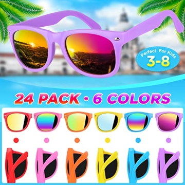 GINMIC Kids Sunglasses, 24 Pack Neon UV400 for Ages 3-8