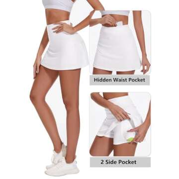Pleated Tennis Skirt Golf Skort for Women with Pockets Shorts Athletic Workout Running Skirt Ruffle on Back (White, X-Large)