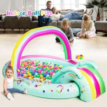 SULIFEEL Rainbow Unicorn Inflatable Play Center Kiddie Pool with Slide and Sprinkler for Children, 8ft x 5ft x 9.5in Baby Pool for Backyard and Garden, Free Inflatable Pump (Rainbow)