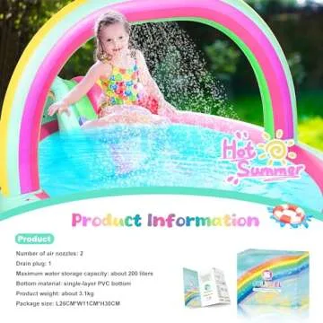 SULIFEEL Rainbow Unicorn Inflatable Play Center Kiddie Pool with Slide and Sprinkler for Children, 8ft x 5ft x 9.5in Baby Pool for Backyard and Garden, Free Inflatable Pump (Rainbow)