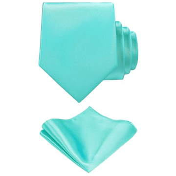 TIE G Aqua Solid Satin Formal Necktie & Pocket Square Gift Set