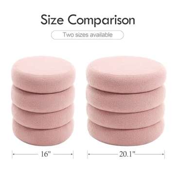 Flouki 20.1'' Storage Ottoman Round, Sherpa Pouf Ottoman Foot Rest with Removable Lid, Modern Pink Vanity Stool Seating for Girls Women, Foot Stool for Living Room