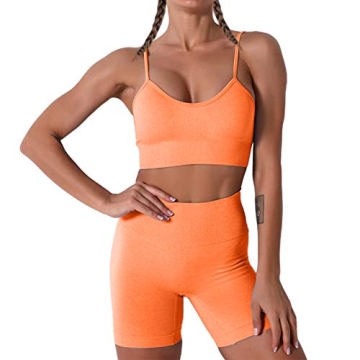 Seamless Yoga Set Workout Bra High Waist Shorts Orange