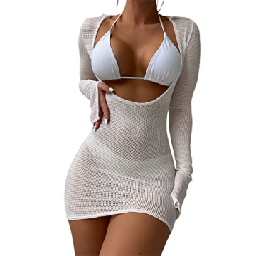 MakeMeChic Crochet Beach Cover Up Dress with Sleeves