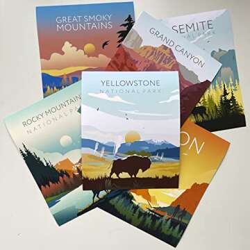 National Park Poster, Yosemite Print, National Park Print, Zion Poster, Yellowstone wall Art, Grand Canyon Poster, Rocky Mountains (8" x 10" x 6 Posters (Unframed), Set of 6 National Parks)
