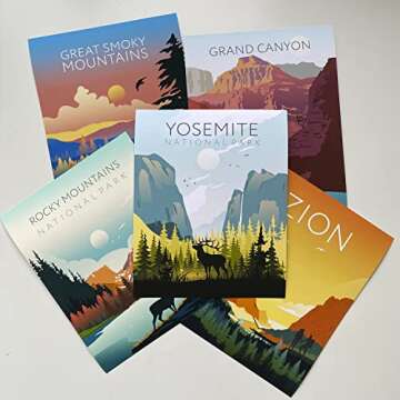 National Park Poster, Yosemite Print, National Park Print, Zion Poster, Yellowstone wall Art, Grand Canyon Poster, Rocky Mountains (8" x 10" x 6 Posters (Unframed), Set of 6 National Parks)