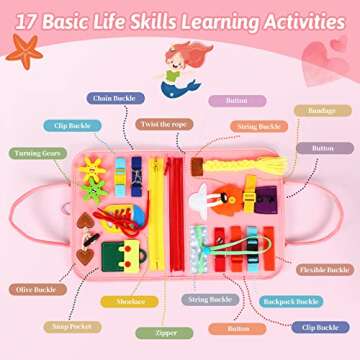 8 in 1 Toddler Busy Board for 1 Years Old, Montessori Toy Busy Book for Toddlers 1-3 Educational Learning Toy Activity for Basic Motor Skills, Kid Travel Essential 2-4 Yr Birthday Gift for Girl(Pink)