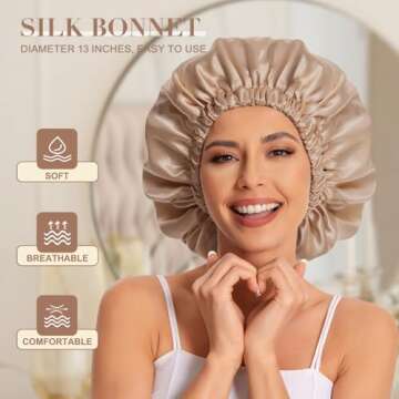 Satin Bonnet Silk Bonnet Hair Bonnet for Sleeping-Slouchy Beanie Hat Satin Sleep Cap for Women's Nat...