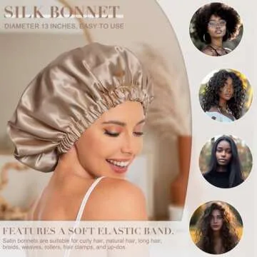 Satin Bonnet Silk Bonnet Hair Bonnet for Sleeping-Slouchy Beanie Hat Satin Sleep Cap for Women's Natural & Curly Hair(Khaki)