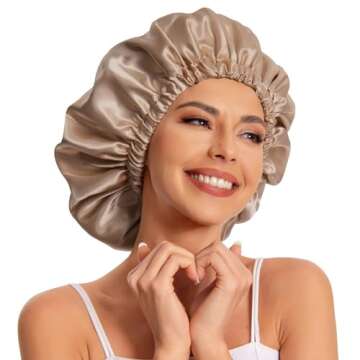 Satin Bonnet Silk Bonnet Hair Bonnet for Sleeping-Slouchy Beanie Hat Satin Sleep Cap for Women's Natural & Curly Hair(Khaki)