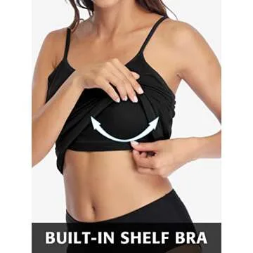 ATTRACO Women's Built-in Bra Camisole Tank Tops - 2 Pack