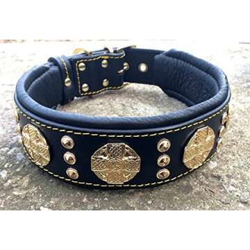 Bestia Maximus Genuine Leather Dog Collar, Large Breeds, Cane Corso, Rottweiler, Bullmastiff, Dogo, Quality Dog Collar, 100% Leather, Studded, L- XXL Size, 2.5 inch Wide. Padded. Made in Europe!