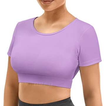 YEOREO Vanessa Women Tee Crop Tops with Removable Pad Workout Backless Gym Shirt Bra Going Out T Shirt Top Light Purple