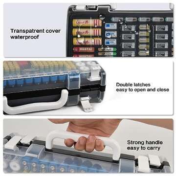 Battery Organizer Storage Holder Case with Double-Sided, Garage Box with Tester Checker. Batteries Container for 269pcs AA AAA AAAA 3A 4A 9V C D Lithium 4LR44 CR2 CR123A CR1632 CR2032 18650 - Black