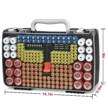 Battery Organizer Storage Holder Case with Double-Sided, Garage Box with Tester Checker. Batteries Container for 269pcs AA AAA AAAA 3A 4A 9V C D Lithium 4LR44 CR2 CR123A CR1632 CR2032 18650 - Black