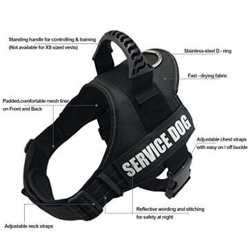 Fairwin Service Dog Vest-No-Pull Dog Harness with Handle Adjustable Reflective Patches in Training V...