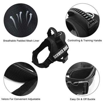 Fairwin Service Dog Vest-No-Pull Dog Harness with Handle Adjustable Reflective Patches in Training Vest Harness for Small Medium Large Breed Outdoor Walking
