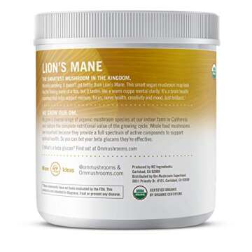 Om Organic Mushroom Nutrition Lion's Mane: Memory, Focus, Nerve Health, 100 servings, 7.14 Ounce, 20...