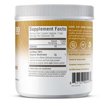 Om Organic Mushroom Nutrition Lion's Mane: Memory, Focus, Nerve Health, 100 servings, 7.14 Ounce, 200 Gram