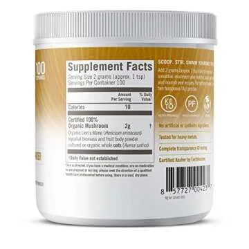 Om Organic Mushroom Nutrition Lion's Mane: Memory, Focus, Nerve Health, 100 servings, 7.14 Ounce, 200 Gram