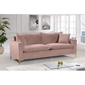 Meridian Furniture Naomi Collection Modern | Contemporary Pink Velvet Upholstered Sofa with Stainles...