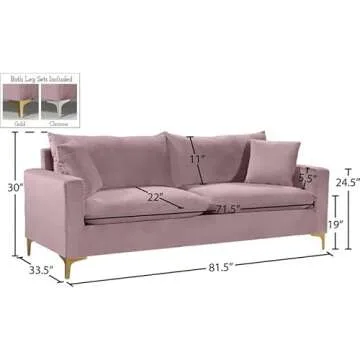 Luxurious Meridian Naomi Pink Velvet Sofa – Modern Comfort