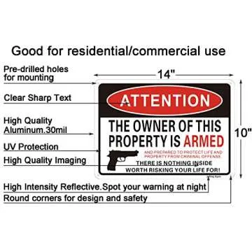 Joffreg Reflective Armed Property Sign, 2 Pack 14x10