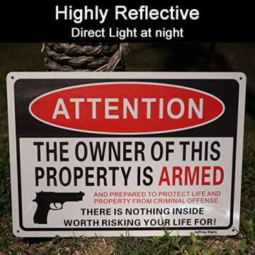 Joffreg Reflective Armed Property Sign, 2 Pack 14x10