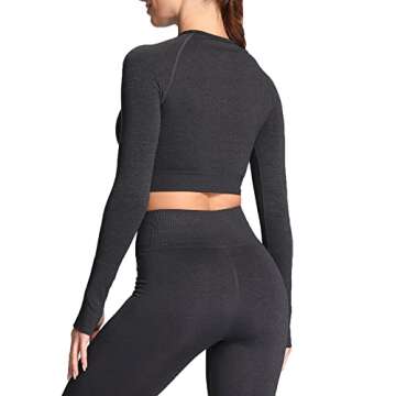 Aoxjox Long Sleeve Crop Tops for Women Vital Workout Seamless Cropped T Shirt Top (Vital Black Marl New, X-Large)