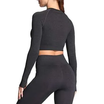 Aoxjox Long Sleeve Crop Tops for Women Vital Workout Seamless Cropped T Shirt Top (Vital Black Marl New, X-Large)