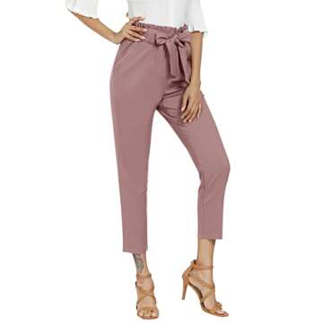 Freeprance Women's Pants Casual Trouser Paper Bag Pants Elastic Waist Slim Pockets XPM L Gray