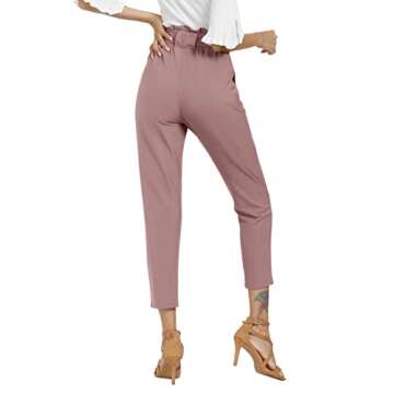 Freeprance Women's Pants Casual Trouser Paper Bag Pants Elastic Waist Slim Pockets XPM L Gray