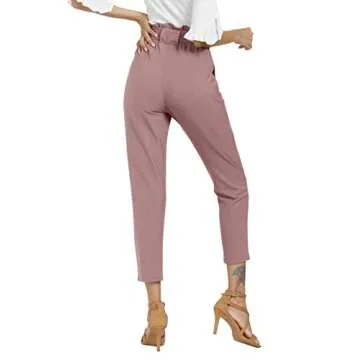 Freeprance Women's Pants Casual Trouser Paper Bag Pants Elastic Waist Slim Pockets XPM L Gray