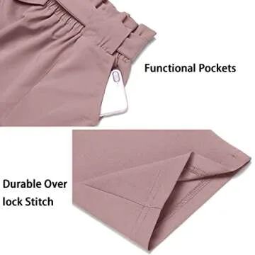 Freeprance Women's Pants Casual Trouser Paper Bag Pants Elastic Waist Slim Pockets XPM L Gray