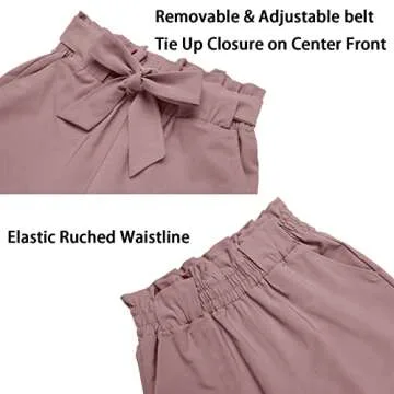 Freeprance Women's Pants Casual Trouser Paper Bag Pants Elastic Waist Slim Pockets XPM L Gray