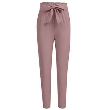 Freeprance Women's Pants Casual Trouser Paper Bag Pants Elastic Waist Slim Pockets XPM L Gray